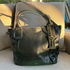 Fossil Emerson Crossbody Satchel in Black Pebbled Leather